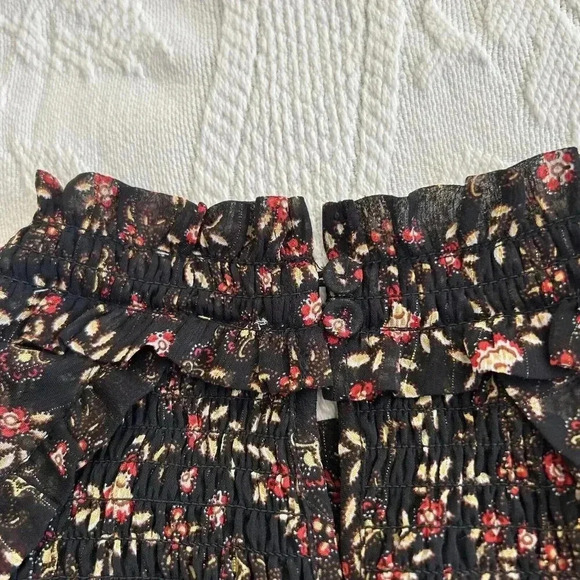 Daniel Rainn Black Floral Metallic Long Sleeve Sheer Layered Blouse Size PS - Picture 9 of 13